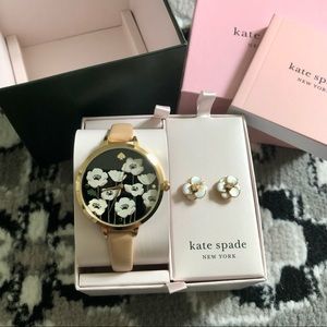 Kate Spade metro three-hand flower watch & earring set